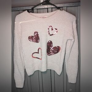 Pink Republic White Sweater with Pink Sequin Hearts